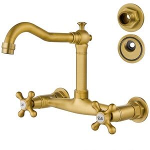 Airuida 8-inch wall mount kitchen faucet in antique brass New